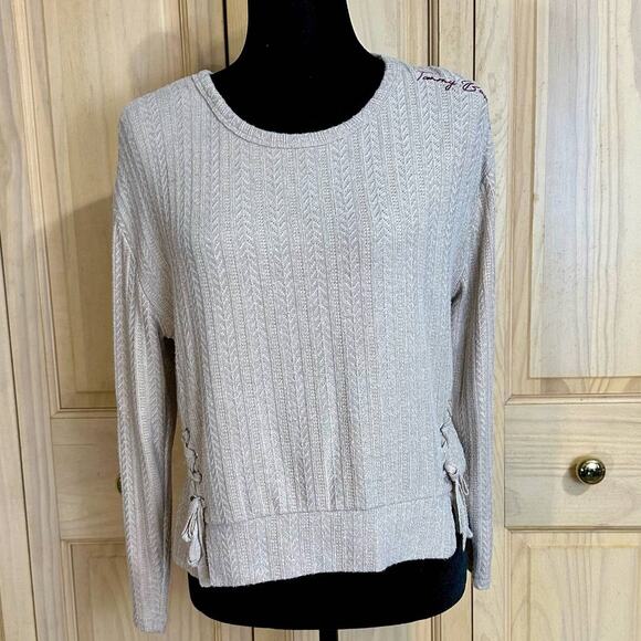 Tommy Bahama Tan Girls Side Lace Up Signature Embroidery Pullover Sweater Sz 14 - Picture 3 of 16